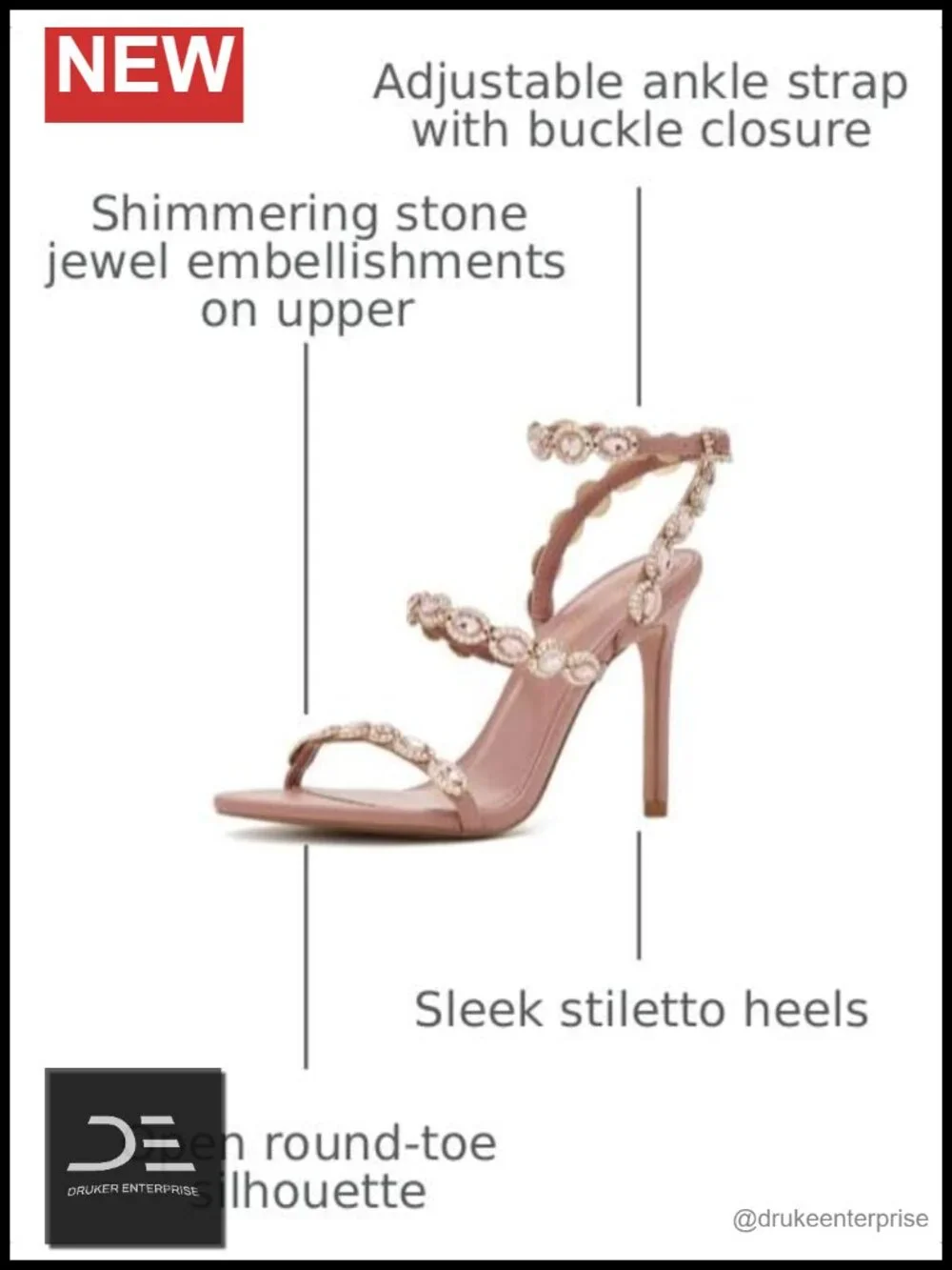 Steve Madden Heeled Sandals Stiletto Round Toe Jewel Embellished Ankle Strap